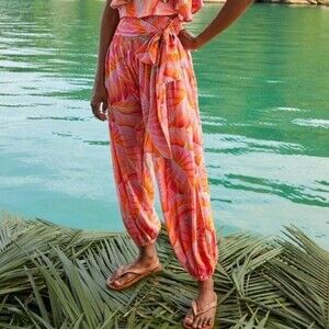 Farm Rio Bright Forest smocked waist pants L